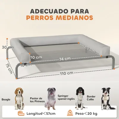 PawHut Cama Elevada Perro 110x75x30 cm Gris Claro PawHut Cama Elevada Perro 110x75x30 cm Gris Claro