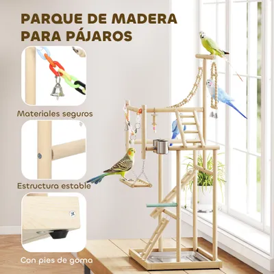 PawHut Soporte para Pájaro 48x38x95 cm Madera Natural