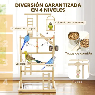 PawHut Soporte para Pájaro 48x38x95 cm Madera Natural