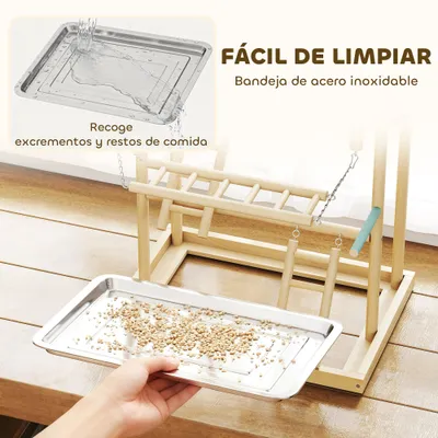 PawHut Soporte para Pájaro 48x38x95 cm Madera Natural