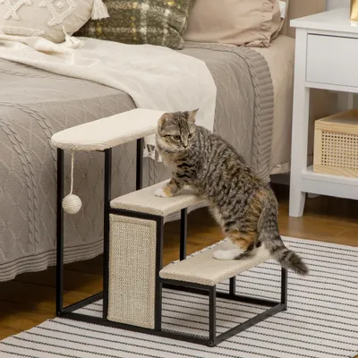 PawHut Escalera para Perro 47x45x47 cm Crema y Negro