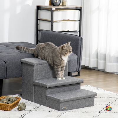 PawHut Escalera para Mascota 63.5x42.5x40.5 cm Gris