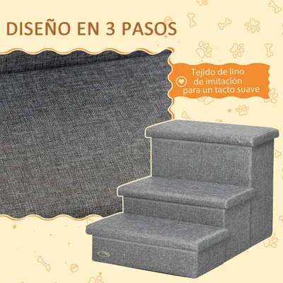 PawHut Escalera para Mascota 63.5x42.5x40.5 cm Gris PawHut Escalera para Mascota 63.5x42.5x40.5 cm Gris