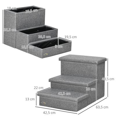 PawHut Escalera para Mascota 63.5x42.5x40.5 cm Gris