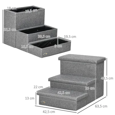 PawHut Escalera para Mascota 63.5x42.5x40.5 cm Gris PawHut Escalera para Mascota 63.5x42.5x40.5 cm Gris