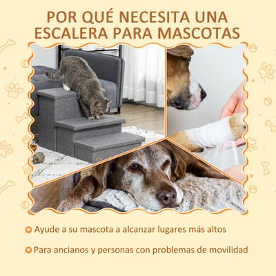 PawHut Escalera para Mascota 63.5x42.5x40.5 cm Gris