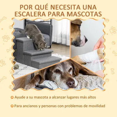 PawHut Escalera para Mascota 63.5x42.5x40.5 cm Gris PawHut Escalera para Mascota 63.5x42.5x40.5 cm Gris