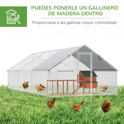 PawHut Gallinero de Exterior 300x600x200 cm Plata