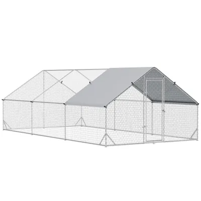 PawHut Gallinero de Exterior 300x600x200 cm Plata