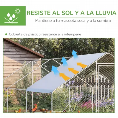 PawHut Gallinero de Exterior 300x600x200 cm Plata