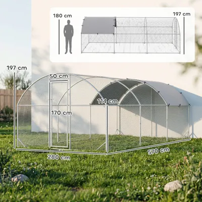PawHut Gallinero de Exterior 280x570x197 cm Plata