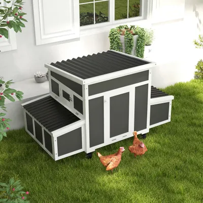 PawHut Gallinero 147x93.5x89.5 cm Gris Oscuro