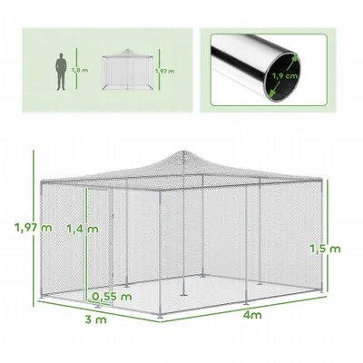 PawHut Gallinero para Exterior 400x300x197 cm Plata PawHut Gallinero para Exterior 400x300x197 cm Plata