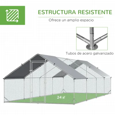 PawHut Gallinero de Exterior 300x800x200 cm Plata PawHut Gallinero de Exterior 300x800x200 cm Plata
