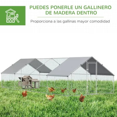PawHut Gallinero de Exterior 300x800x200 cm Plata PawHut Gallinero de Exterior 300x800x200 cm Plata