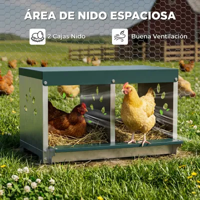 PawHut Ponedero para Gallina 54.5x42.5x35.5 cm Plateado