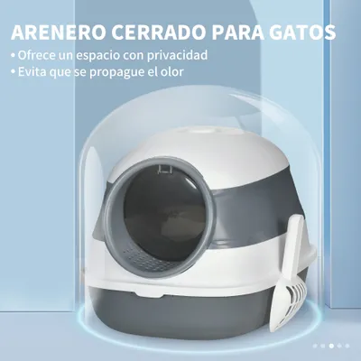 PawHut Arenero para Gato 52x41x38 cm Blanco y Gris PawHut Arenero para Gato 52x41x38 cm Blanco y Gris