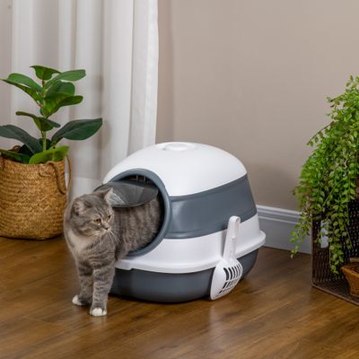 PawHut Arenero para Gato 52x41x38 cm Blanco y Gris
