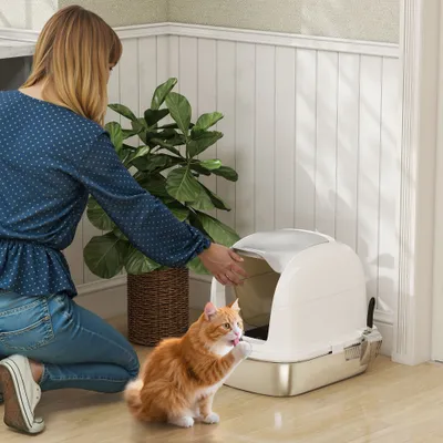 PawHut Arenero para Gato 52.4x41.3x42 cm Blanco