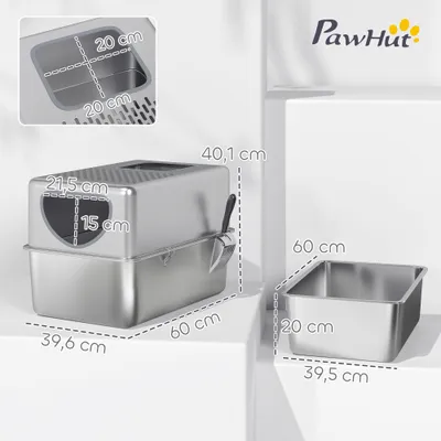 PawHut Arenero para Gato 60x39.6x40.1 cm Plata