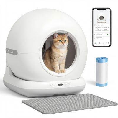 PawHut Arenero Gatos Autolimpiable 58.1x47.5x53 cm Blanco