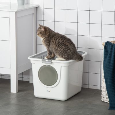 PawHut Arenero para Gato 44x55x39 cm Blanco y Gris