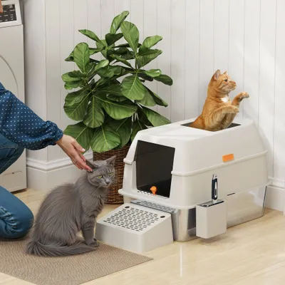 PawHut Arenero para Gato 60.2x40.5x40.5 cm Gris Claro PawHut Arenero para Gato 60.2x40.5x40.5 cm Gris Claro
