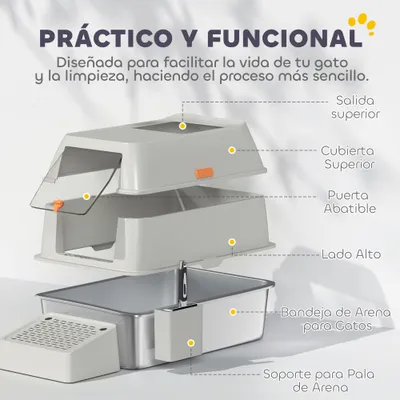 PawHut Arenero para Gato 60.2x40.5x40.5 cm Gris Claro PawHut Arenero para Gato 60.2x40.5x40.5 cm Gris Claro