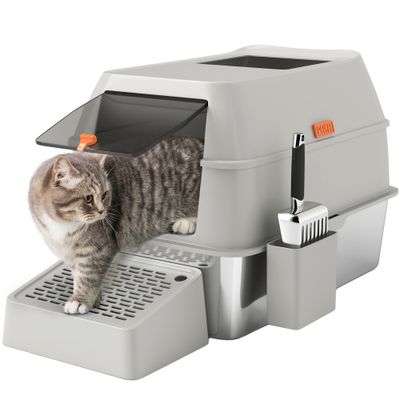 PawHut Arenero para Gato 60.2x40.5x40.5 cm Gris Claro