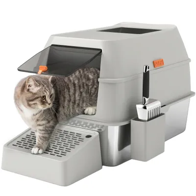 PawHut Arenero para Gato 60.2x40.5x40.5 cm Gris Claro