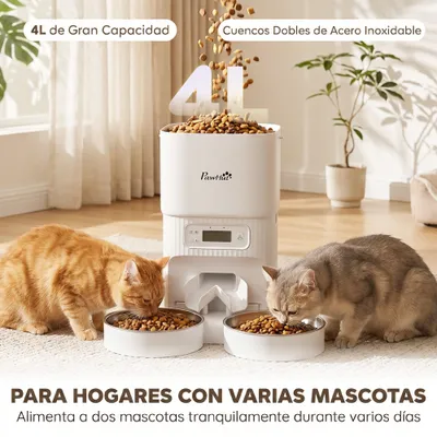 PawHut Comedero Gato Automático 33x30.5x30 cm Blanco PawHut Comedero Gato Automático 33x30.5x30 cm Blanco