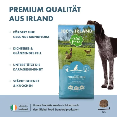 Irish Pure Hunde Junior Trockenfutter, Huhn mit Gemüse & Kelp-Alge