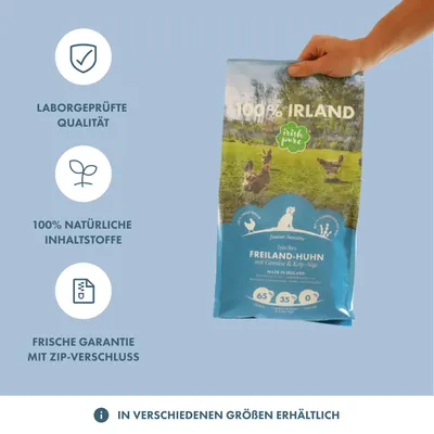 Irish Pure Hunde Junior Trockenfutter, Huhn mit Gemüse & Kelp-Alge
