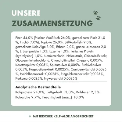 Irish Pure Hunde Adult Trockenfutter, Weißfisch mit Gemüse & Kelp-Alge Irish Pure Hunde Adult Trockenfutter, Weißfisch mit Gemüse & Kelp-Alge