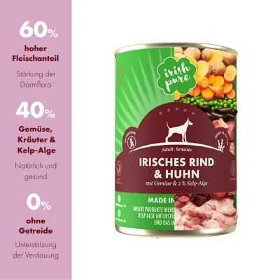 Irish Pure Hunde-Nassfutter Adult – Weiderind mit Gemüse