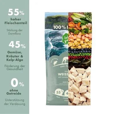Irish Pure Hunde Adult Trockenfutter, Weißfisch mit Gemüse & Kelp-Alge