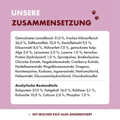 Irish Pure Hunde Adult Trockenfutter, Lamm & Huhn mit Gemüse & Kelp-Alge Irish Pure Hunde Adult Trockenfutter, Lamm & Huhn mit Gemüse & Kelp-Alge