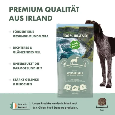 Irish Pure Hunde Adult Trockenfutter, Weißfisch mit Gemüse & Kelp-Alge Irish Pure Hunde Adult Trockenfutter, Weißfisch mit Gemüse & Kelp-Alge