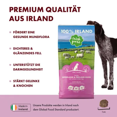 Irish Pure Hunde Adult Trockenfutter, Lamm & Huhn mit Gemüse & Kelp-Alge Irish Pure Hunde Adult Trockenfutter, Lamm & Huhn mit Gemüse & Kelp-Alge