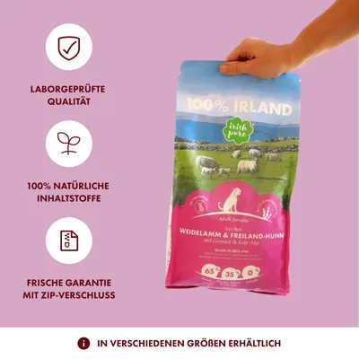 Irish Pure Hunde Adult Trockenfutter, Lamm & Huhn mit Gemüse & Kelp-Alge Irish Pure Hunde Adult Trockenfutter, Lamm & Huhn mit Gemüse & Kelp-Alge