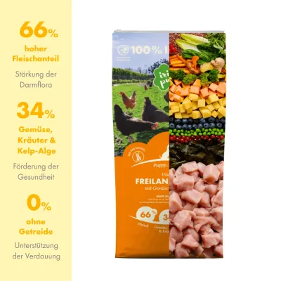 Irish Pure Hunde-Trockenfutter, Puppy – Irisches Freiland-Huhn mit Gemüse Irish Pure Hunde-Trockenfutter, Puppy – Irisches Freiland-Huhn mit Gemüse