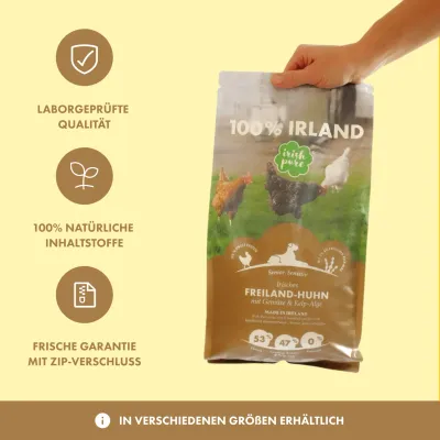 Irish Pure Hunde Senior Trockenfutter, Huhn mit Gemüse & Kelp-Alge Irish Pure Hunde Senior Trockenfutter, Huhn mit Gemüse & Kelp-Alge