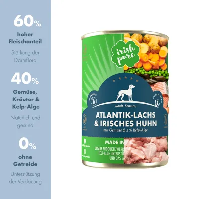 Irish Pure Hunde-Nassfutter Adult – Atlantik-Lachs mit Gemüse Irish Pure Hunde-Nassfutter Adult – Atlantik-Lachs mit Gemüse