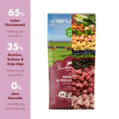 Irish Pure Hunde Adult Trockenfutter, Rind & Huhn mit Gemüse & Kelp-Alge Irish Pure Hunde Adult Trockenfutter, Rind & Huhn mit Gemüse & Kelp-Alge