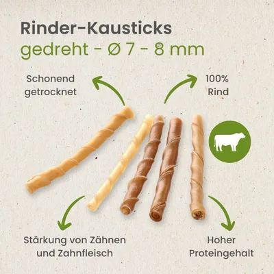 Kauartikel.com Rinder-Kausticks, gedreht - Ø 9 - 10 mm