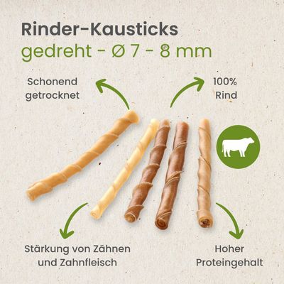 Kauartikel.com Rinder-Kausticks, gedreht - Ø 9 - 10 mm