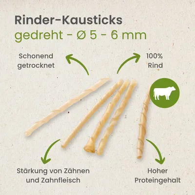 Kauartikel.com Rinder-Kausticks, gedreht - Ø 5 - 6 mm