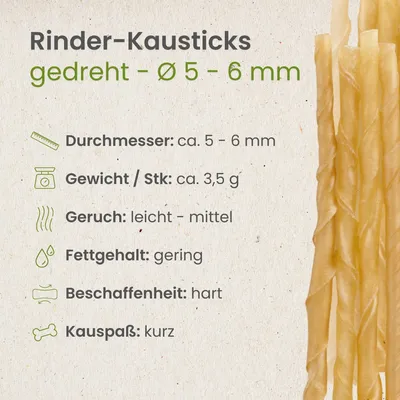 Kauartikel.com Rinder-Kausticks, gedreht - Ø 5 - 6 mm