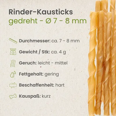 Kauartikel.com Rinder-Kausticks, gedreht - Ø 7 - 8 mm