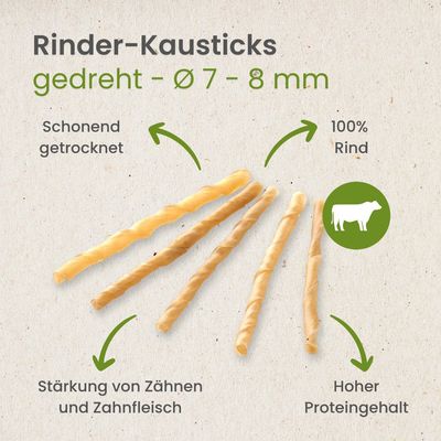 Kauartikel.com Rinder-Kausticks, gedreht - Ø 7 - 8 mm